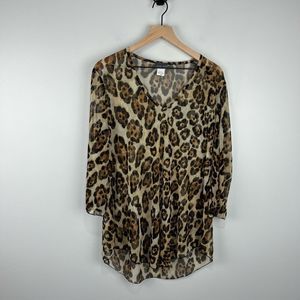 Jordan Taylor Sheer Mesh Leopard Print Blouse M